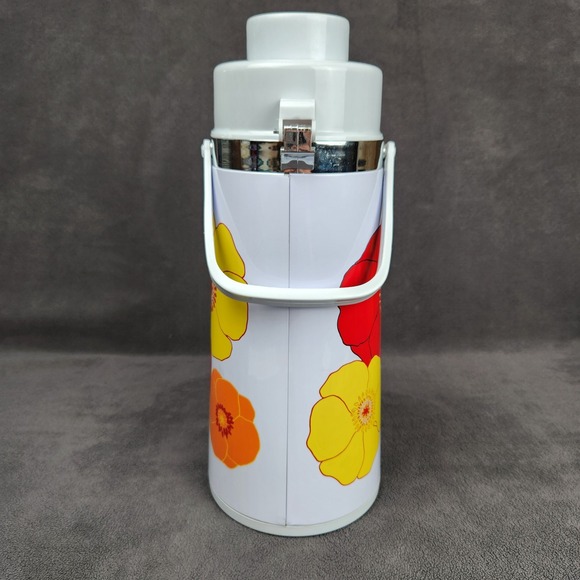 Vintage Floral Airpot Thermos Drink Dispenser Poppy Flower Power Hot Cold Server - Picture 10 of 15